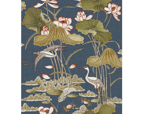 Vliestapete TP422705 Tapestry Seerosen braun beige Tapete mit Kranichen, Seerosen und Krebsen