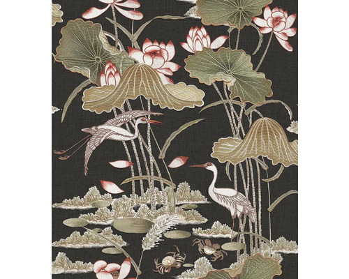 Vliestapete TP422706 Tapestry Seerosen braun beige Tapete mit Reihern, Lotusblumen und Krabbenmuster
