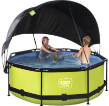 Gartenpool mit Sonnenschutzdach, Kinder beim Spielen im Wasser, Exit Toys Logo