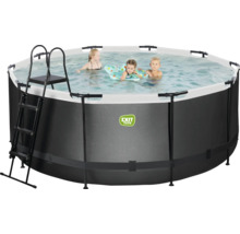 Aufstellpool Framepool-Set EXIT BlackLeather Style rund Ø 360x122 cm inkl. Kartuschenfilteranlage & Leiter schwarz