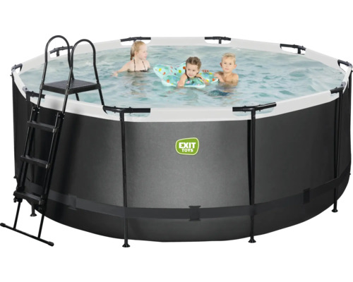 Aufstellpool mit Leiter und spielenden Kindern im Wasser