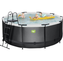 Aufstellpool Framepool-Set EXIT BlackLeather Style rund Ø 360x122 cm inkl. Kartuschenfilteranlage & Leiter schwarz