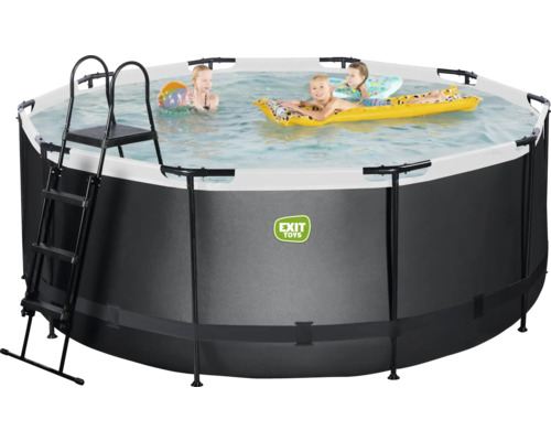 Aufstellpool mit Leiter und spielenden Kindern