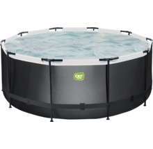 Aufstellpool Framepool-Set EXIT BlackLeather Style rund Ø 360x122 cm inkl. Kartuschenfilteranlage & Leiter schwarz