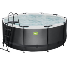 Aufstellpool Framepool-Set EXIT BlackLeather Style rund Ø 360x122 cm inkl. Kartuschenfilteranlage & Leiter schwarz