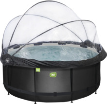 Runder schwarzer Swimmingpool mit transparenter Überdachung