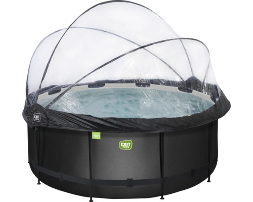 Runder schwarzer Swimmingpool mit transparenter Überdachung