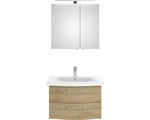 Badezimmerwaschtisch mit zwei Schubladen, Waschbecken und Spiegelschrank mit Beleuchtung