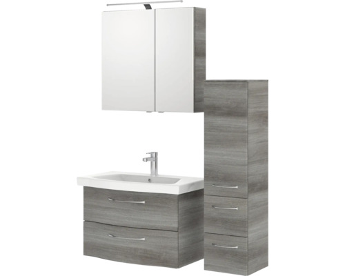 Badezimmerset mit Waschbeckenunterschrank, Spiegelschrank und Hochschrank