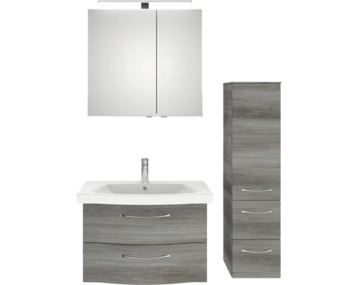 Badezimmerensemble mit Spiegelschrank, Waschbeckenunterschrank und Hochschrank