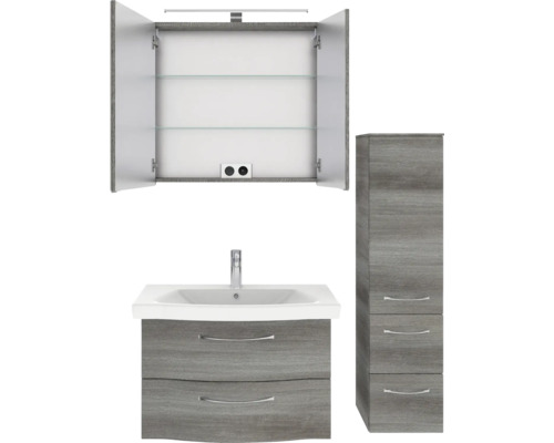 Badezimmer-Set mit Spiegelschrank, Waschbeckenunterschrank und Hochschrank