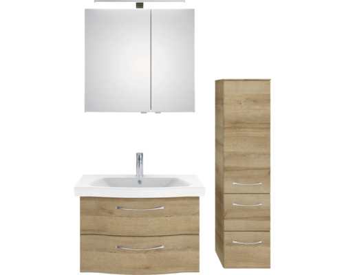 Badezimmerset mit Waschbeckenunterschrank, Spiegelschrank und Hochschrank