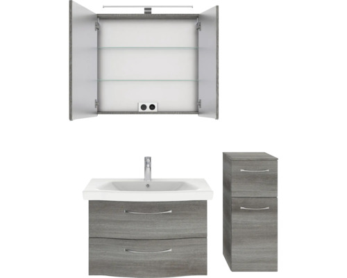 Badezimmerset mit Spiegelschrank, Waschbeckenunterschrank und Seitenschrank