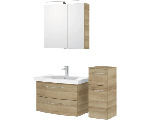 Badezimmerset mit Waschtischunterschrank, Waschbecken, Seitenschrank und Spiegelschrank