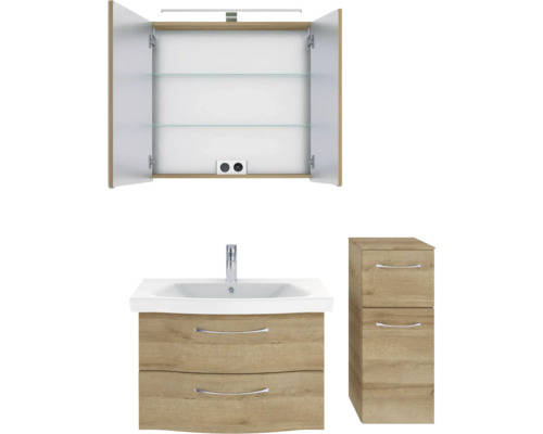 Badezimmer-Set mit Spiegelschrank, Waschbeckenunterschrank und Seitenschrank