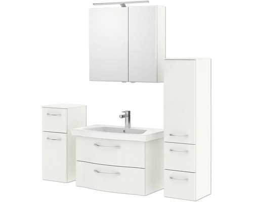 Badezimmerset mit Waschtisch, Spiegelschrank und Hochschränken