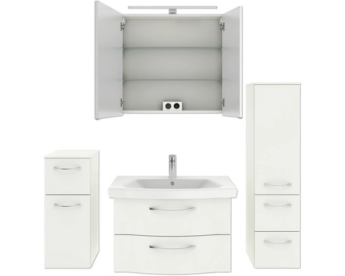 Badezimmer-Set mit Waschtischunterschrank, Waschbecken, Spiegelschrank und Hochschrank