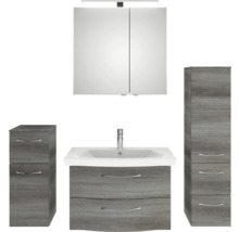 Badezimmer-Set mit Waschbeckenunterschrank, Spiegelschrank und zwei Seitenschränken