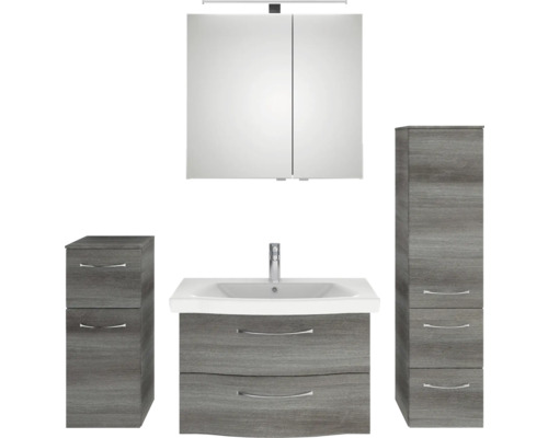 Badezimmer-Set mit Waschbeckenunterschrank, Spiegelschrank und zwei Seitenschränken