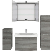 Badezimmerset mit Waschbeckenunterschrank, Spiegelschrank und Seitenschrank