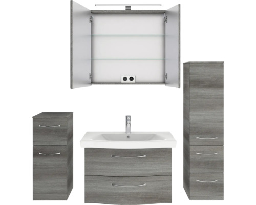 Badezimmerset mit Waschbeckenunterschrank, Spiegelschrank und Seitenschrank