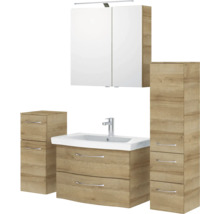 Badezimmermöbelset mit Waschtisch, Waschbecken, Spiegelschrank und Seitenschränken