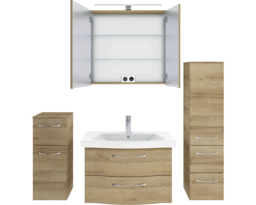 Badezimmermöbelset mit Waschbecken, Spiegelschrank und Hochschränken