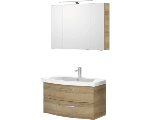 Badezimmerset mit Waschtischunterschrank, Waschbecken und Spiegelschrank