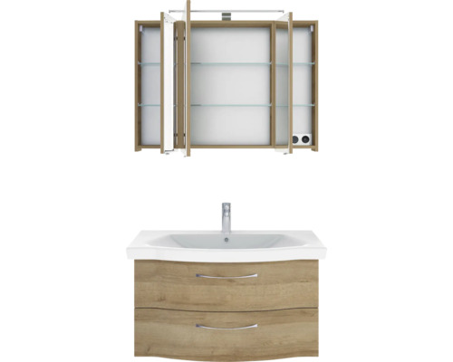 Waschtisch mit Waschbecken und Spiegelschrank für das Badezimmer