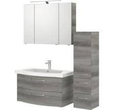 Badezimmerset mit Waschtischunterschrank, Spiegelschrank und Hochschrank