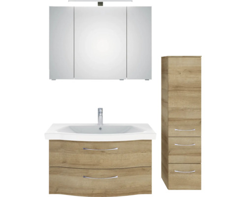 Badmöbel-Set mit Spiegelschrank, Waschbeckenunterschrank und Seitenschrank