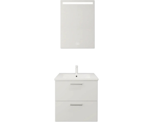 Badmöbel-Set nobilia elements Urban BxHxT 60 x 140 x 46,1 cm Frontfarbe weiß matt Badmöbelset 2-teilig mit Waschtisch weiß und Waschtisch Waschtischunterschrank Spiegel mit LED-Beleuchtung