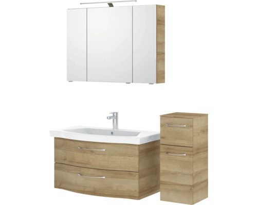 Badezimmer-Set mit Spiegelschrank, Waschtischunterschrank und Seitenschrank