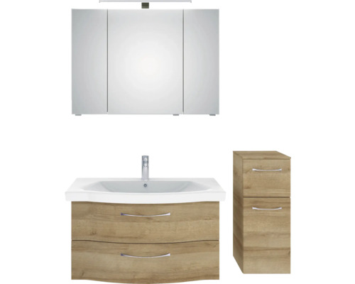 Badezimmermöbelset mit Spiegelschrank, Waschtischunterschrank und Hochschrank