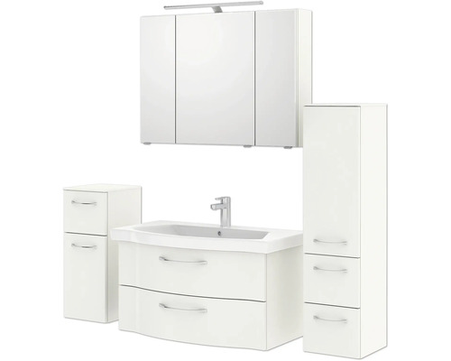 Badezimmermöbelset mit Waschtisch, Spiegelschrank, Seitenschrank und Hochschrank