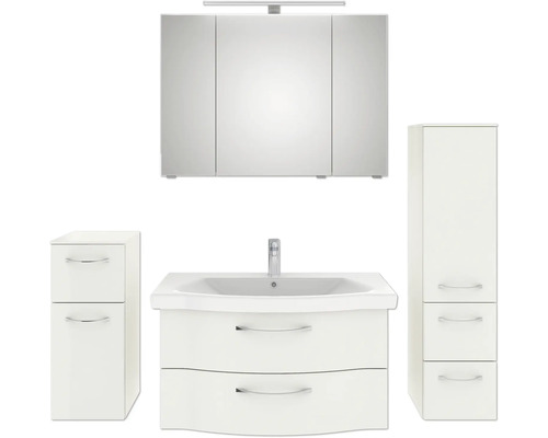 Weißes Badezimmerset mit Waschtisch, Spiegelschrank und Hochschrank
