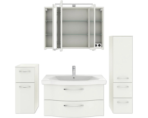 Komplette Badezimmereinrichtung mit Waschtisch, Spiegelschrank und Unterschränken