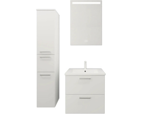 Badmöbel-Set nobilia elements Urban BxHxT 90 x 140 x 46,1 cm Frontfarbe weiß matt Badmöbelset 3-teilig mit Waschtisch weiß und Waschtisch Waschtischunterschrank Spiegel mit LED-Beleuchtung Wandschrank
