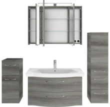 Badmöbel-Set Pelipal Sunline 114 BxHxT 159 x 200 x 51,5 cm Frontfarbe graphit struktur quer Badmöbelset 5-teilig und mehr mit Waschtisch Keramik weiß und Waschtischunterschrank Spiegelschrank mit LED-Beleuchtung Unterschrank Wandschrank