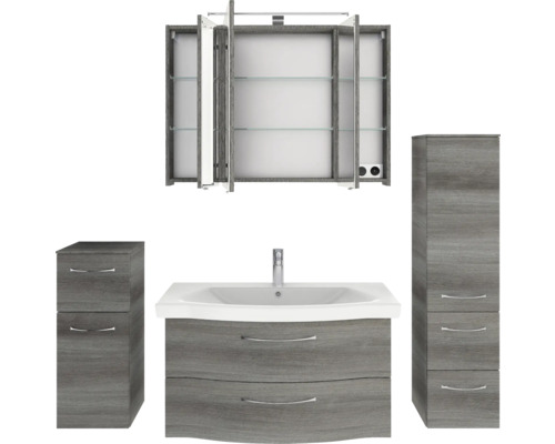 Badezimmer Set mit Waschbeckenunterschrank, Spiegelschrank und Seitenschränken