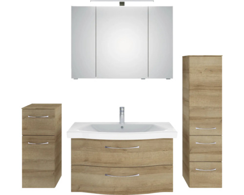 Badezimmermöbelset mit Waschbecken, Spiegelschrank und Seitenschränken