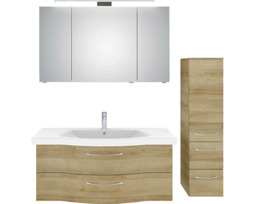 Badezimmerset mit Waschbeckenunterschrank, Spiegelschrank und Hochschrank