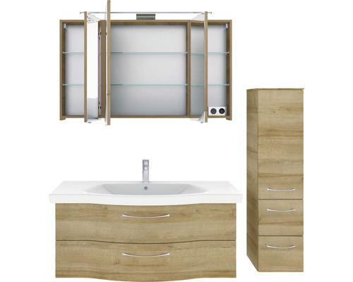 Badmöbel-Set mit Spiegelschrank, Waschbeckenunterschrank und Hochschrank