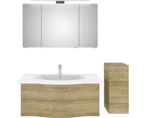 Badezimmerset mit Spiegelschrank, Waschtischunterschrank und Seitenschrank