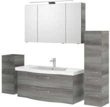 Badezimmermöbelset mit Waschtisch, Spiegelschrank und Seitenschränken