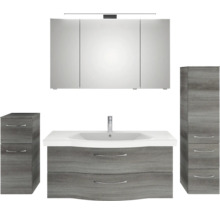 Badezimmer-Set mit Waschbeckenunterschrank, Spiegelschrank und zwei Hochschränken