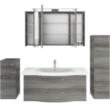 Badezimmerensemble mit Waschtischunterschrank, Spiegelschrank und Seitenschrank