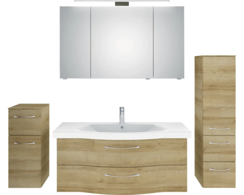 Badezimmer Set mit Spiegelschrank, Waschtisch, Waschbecken und zwei Seitenschränken