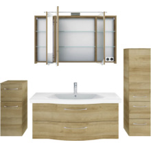 Badmöbel-Set Pelipal Sunline 114 BxHxT 182 x 200 x 51,5 cm Frontfarbe eiche riviera Badmöbelset 5-teilig und mehr mit Waschtisch Keramik weiß und Waschtischunterschrank Spiegelschrank mit LED-Beleuchtung Unterschrank Wandschrank