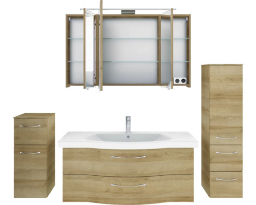 Badezimmer-Set mit Waschtisch, Spiegelschrank und Hochschrank